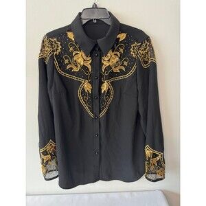 WESTERN STYLE OLD MONEY LS BLOUSE WITH GOLD DETAIL size 12 nwot